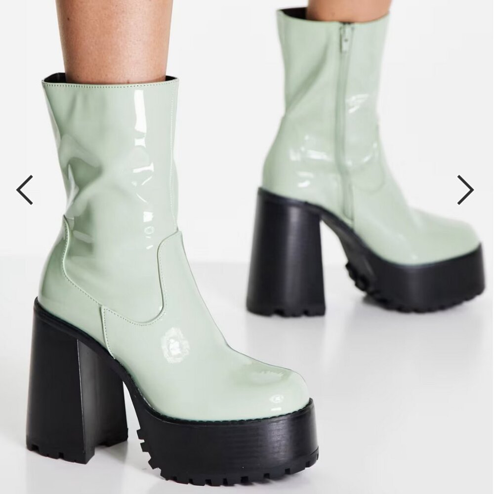 Z Code Z Chunky Platform Patent Leather Heeled Boot Sage Green Mod Round 9 39 40